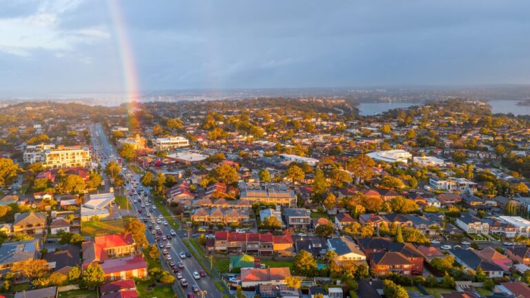 Aerial view of Australian suburbs