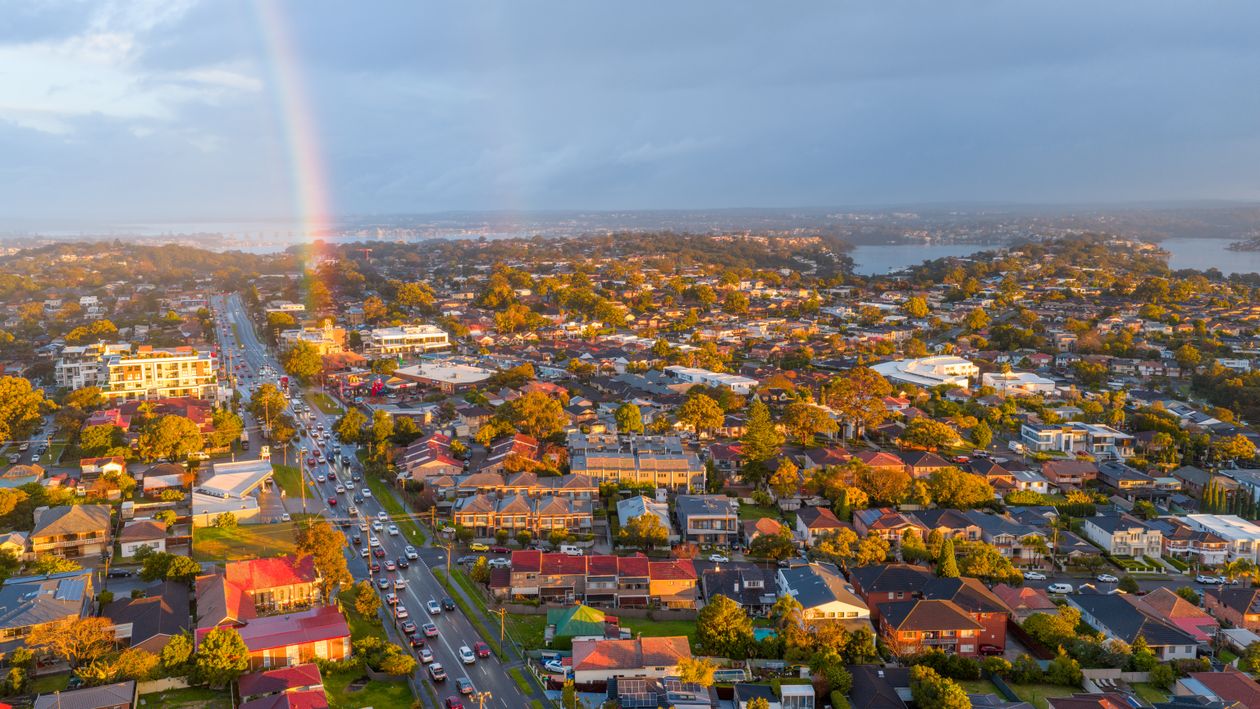 Aerial view of Australian suburbs